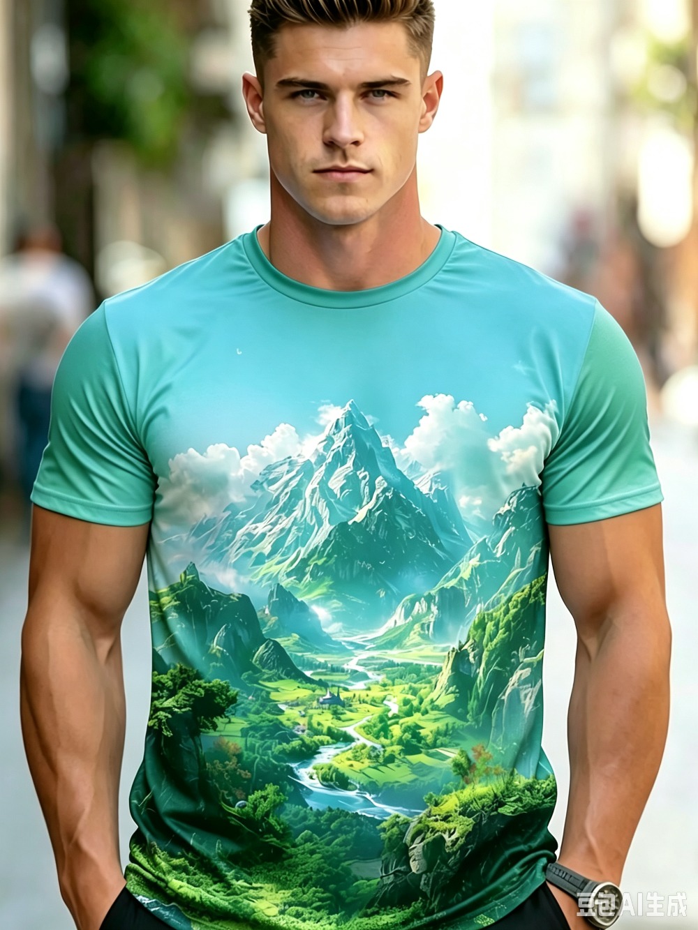 Men Mountain Scenery3D Print S - đánh giá và giá Street Fashion Y2K